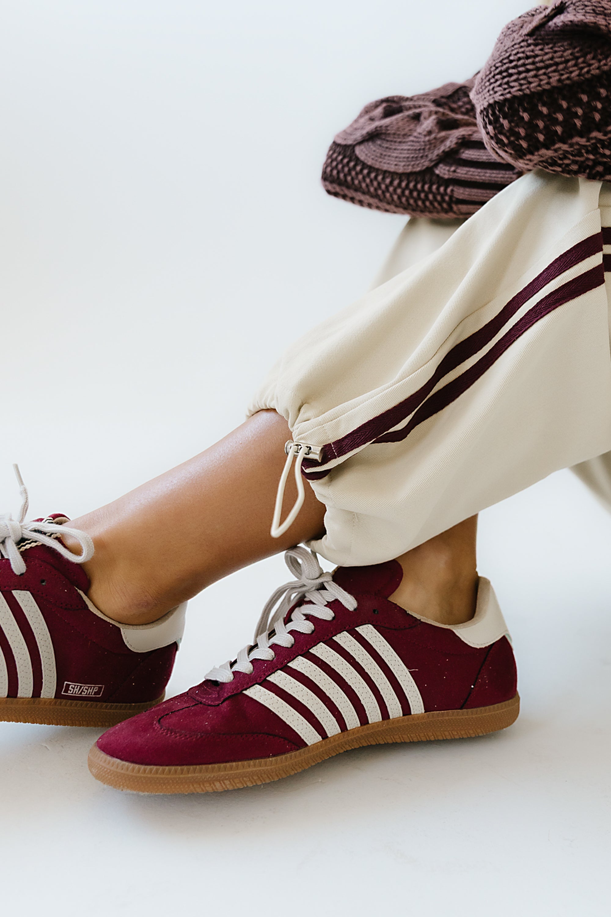 adidas gazelle silver green womens Stevie Striped Sneaker in Wine