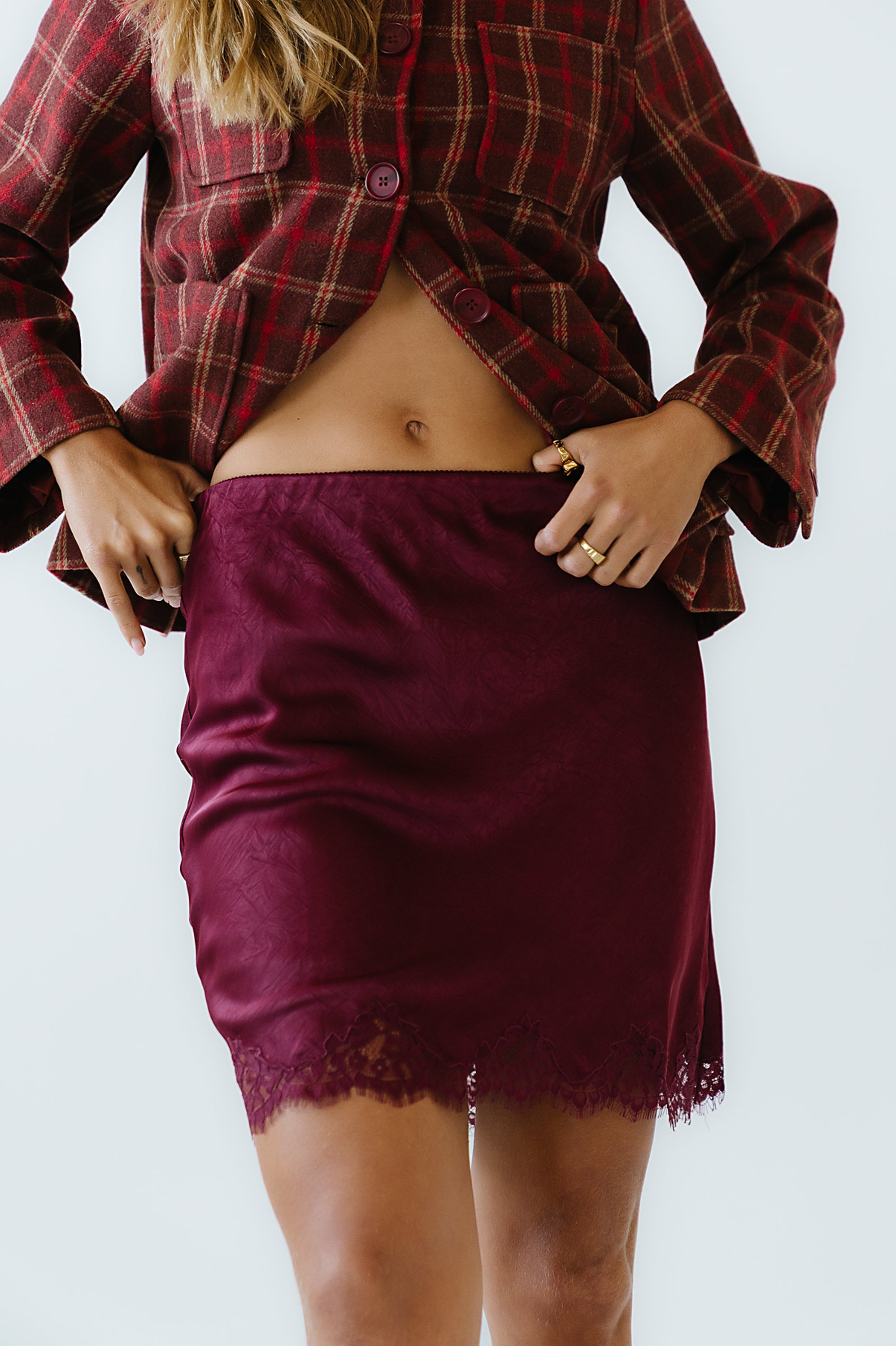 Harper Lace Trim Mini Skirt in Wine - FINAL SALE