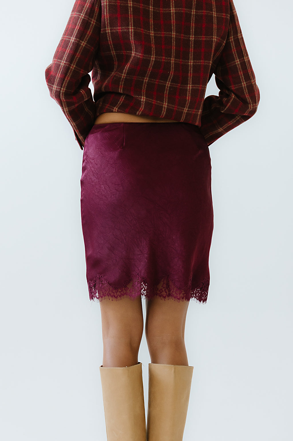 Harper Lace Trim Mini Skirt in Wine - FINAL SALE
