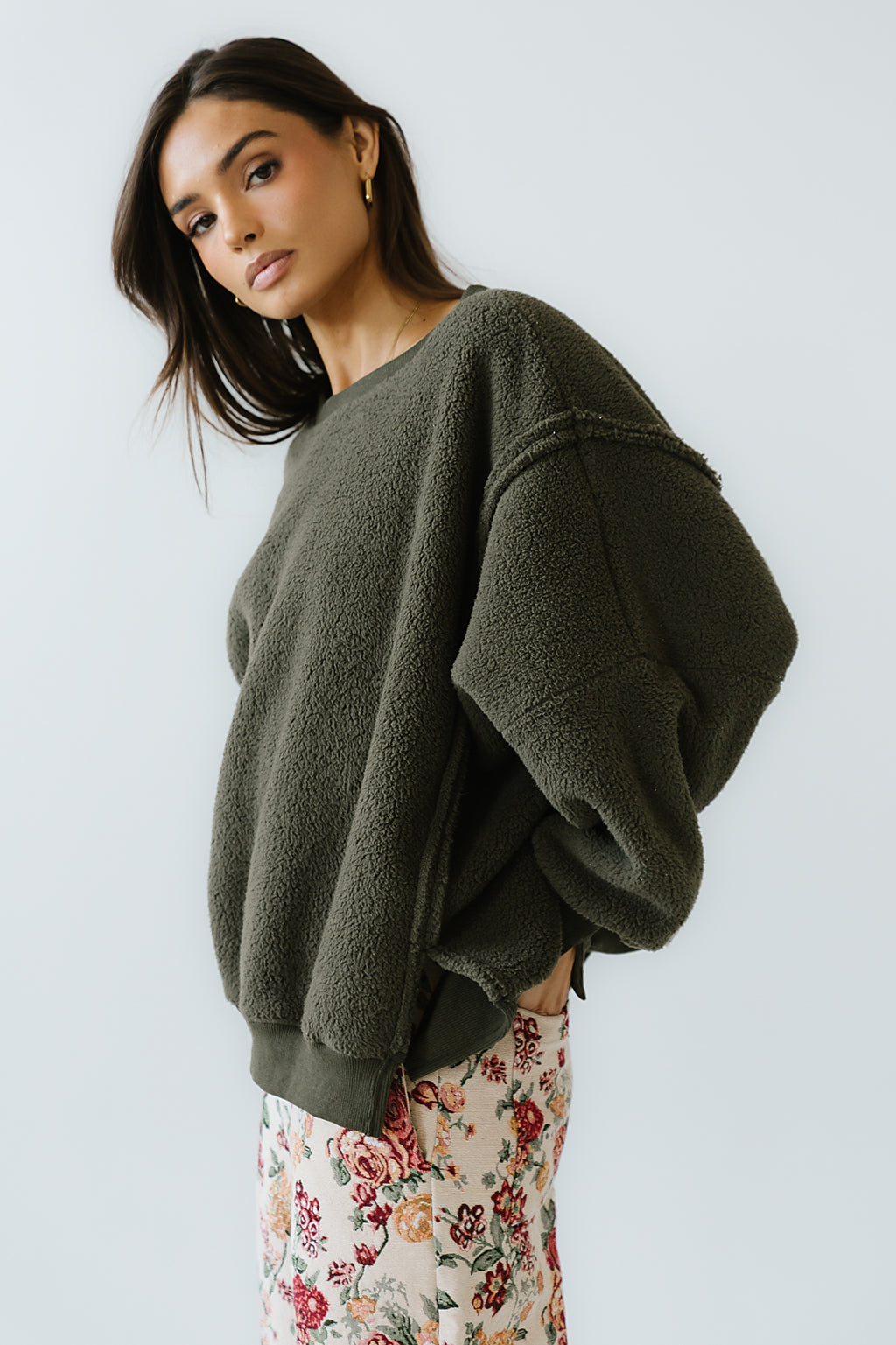 Moxie Oversized Sherpa Sweater in Olive - FINAL SALE