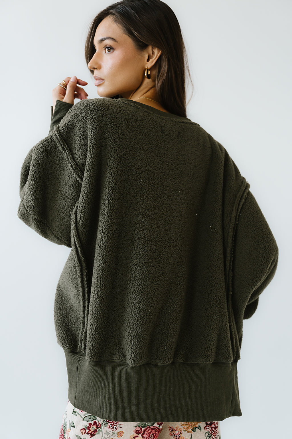 Moxie Oversized Sherpa Sweater in Olive - FINAL SALE