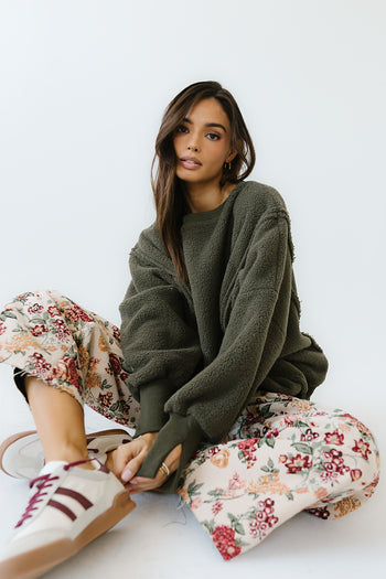 Moxie Oversized Sherpa Sweater in Olive - FINAL SALE