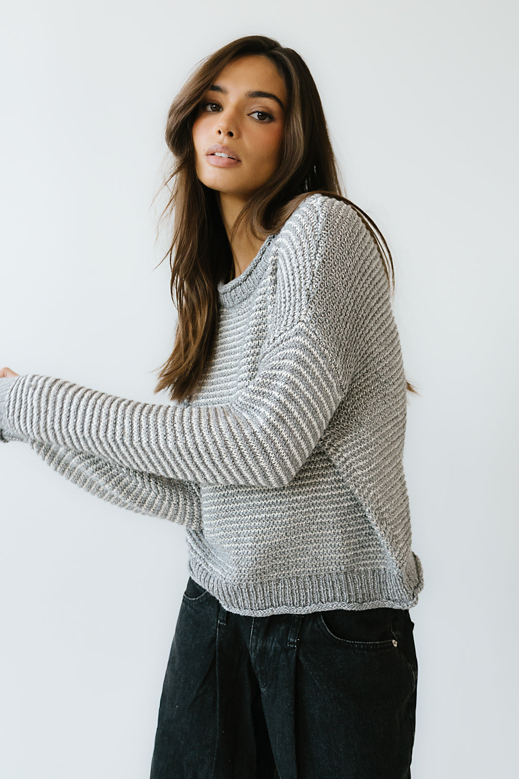 Tracey Striped Oversized Sweater in Grey - FINAL SALE