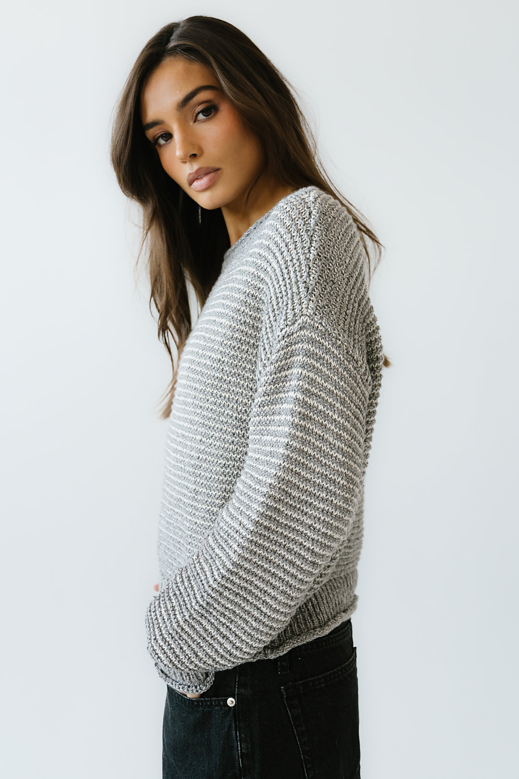 Tracey Striped Oversized Sweater in Grey - FINAL SALE