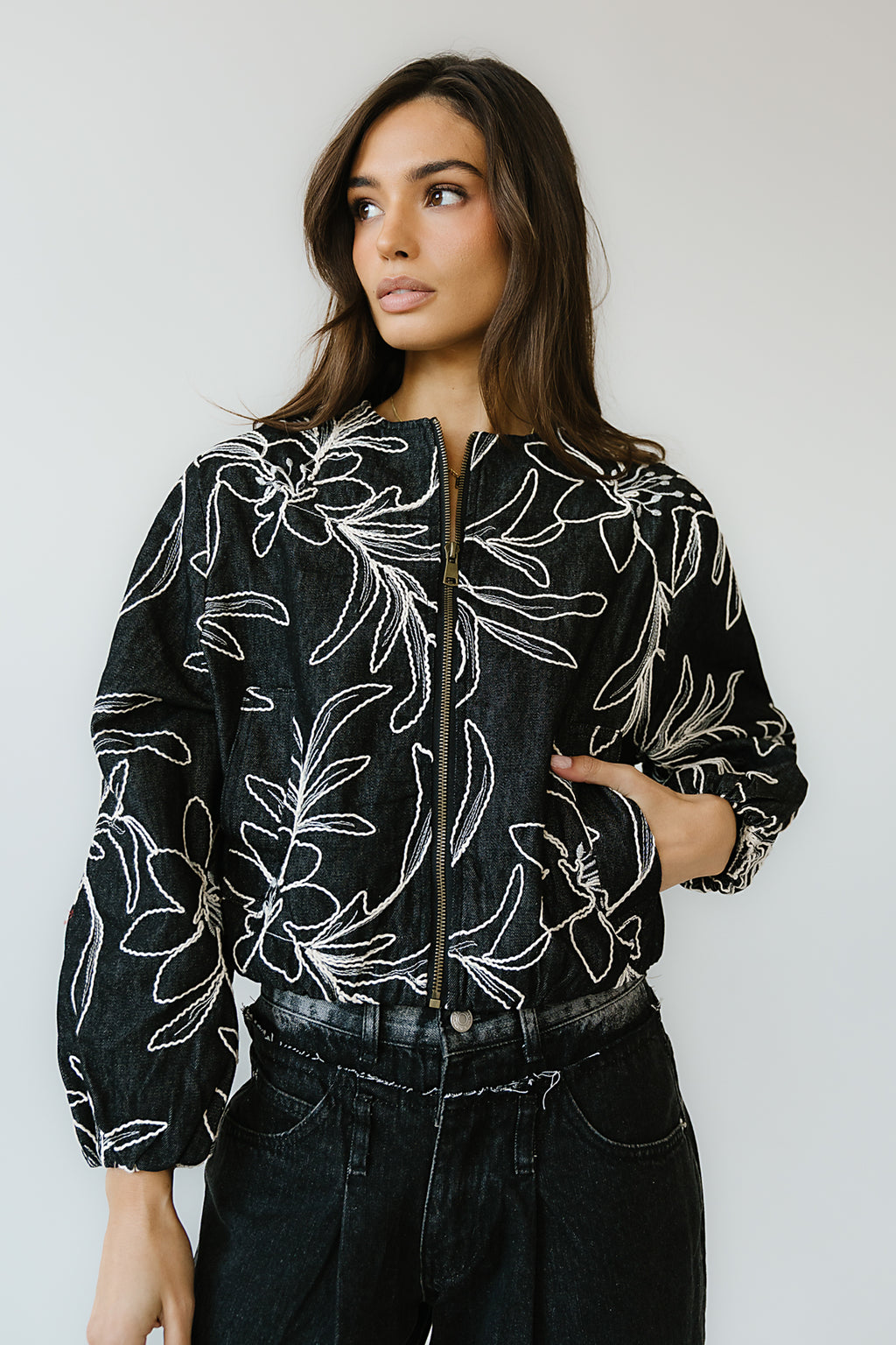 Sidney Embroidered Jacket in Faded Black