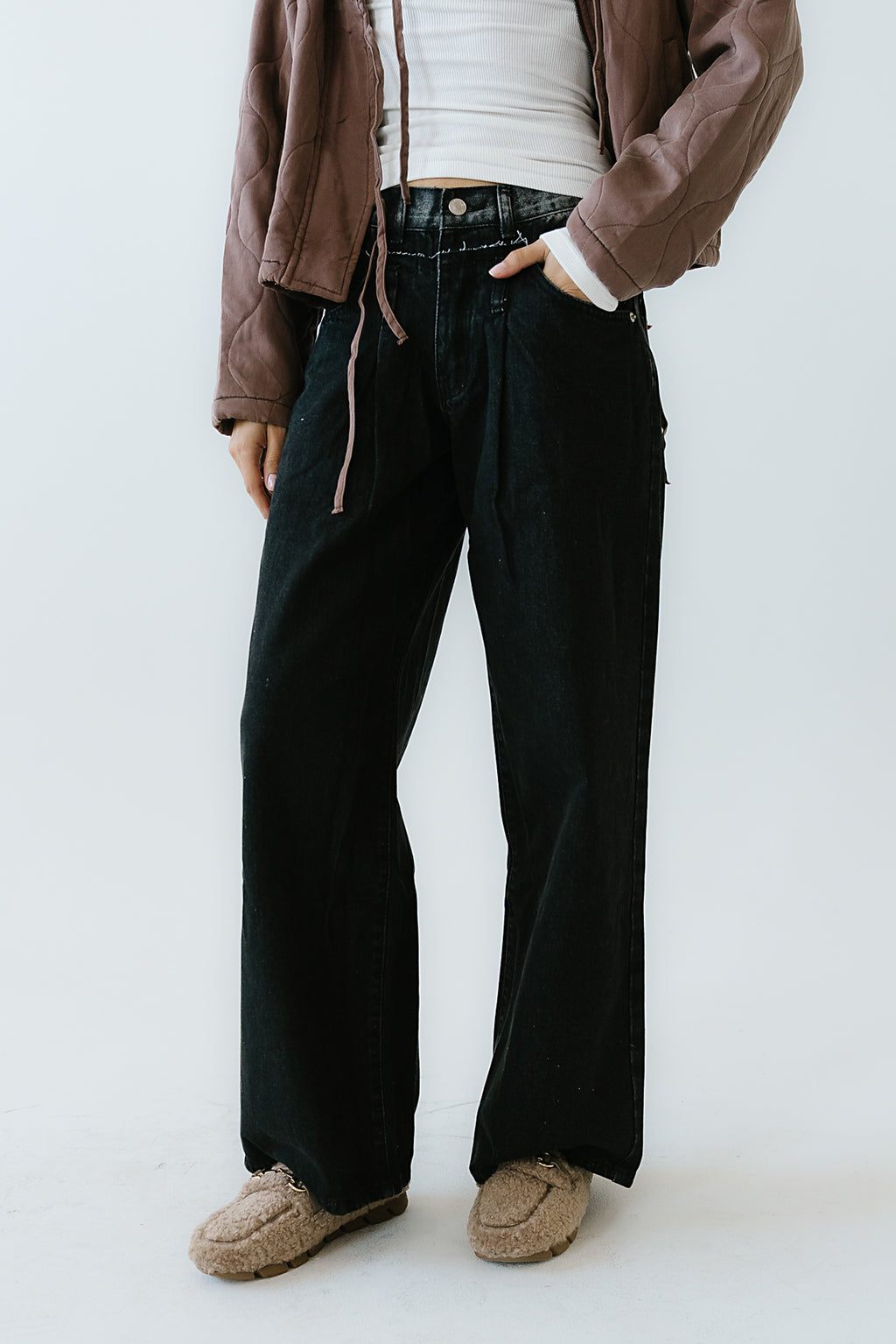 Arabella Wide Leg Jeans in Washed Black