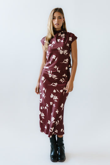 Carsyn Floral Maxi Skirt in Red-Brown