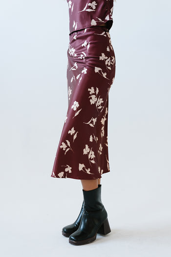 Carsyn Floral Maxi Skirt in Red-Brown