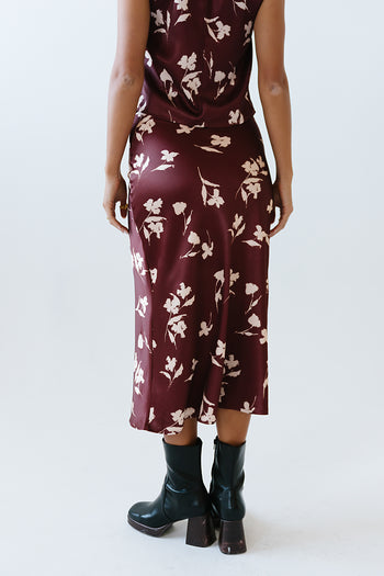 Carsyn Floral Maxi Skirt in Red-Brown