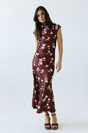 Carson Floral Maxi Dress in Red-Brown - FINAL SALE
