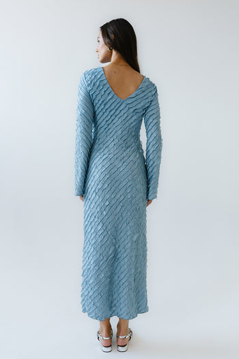 Bell Ruffle Maxi Dress in Blue