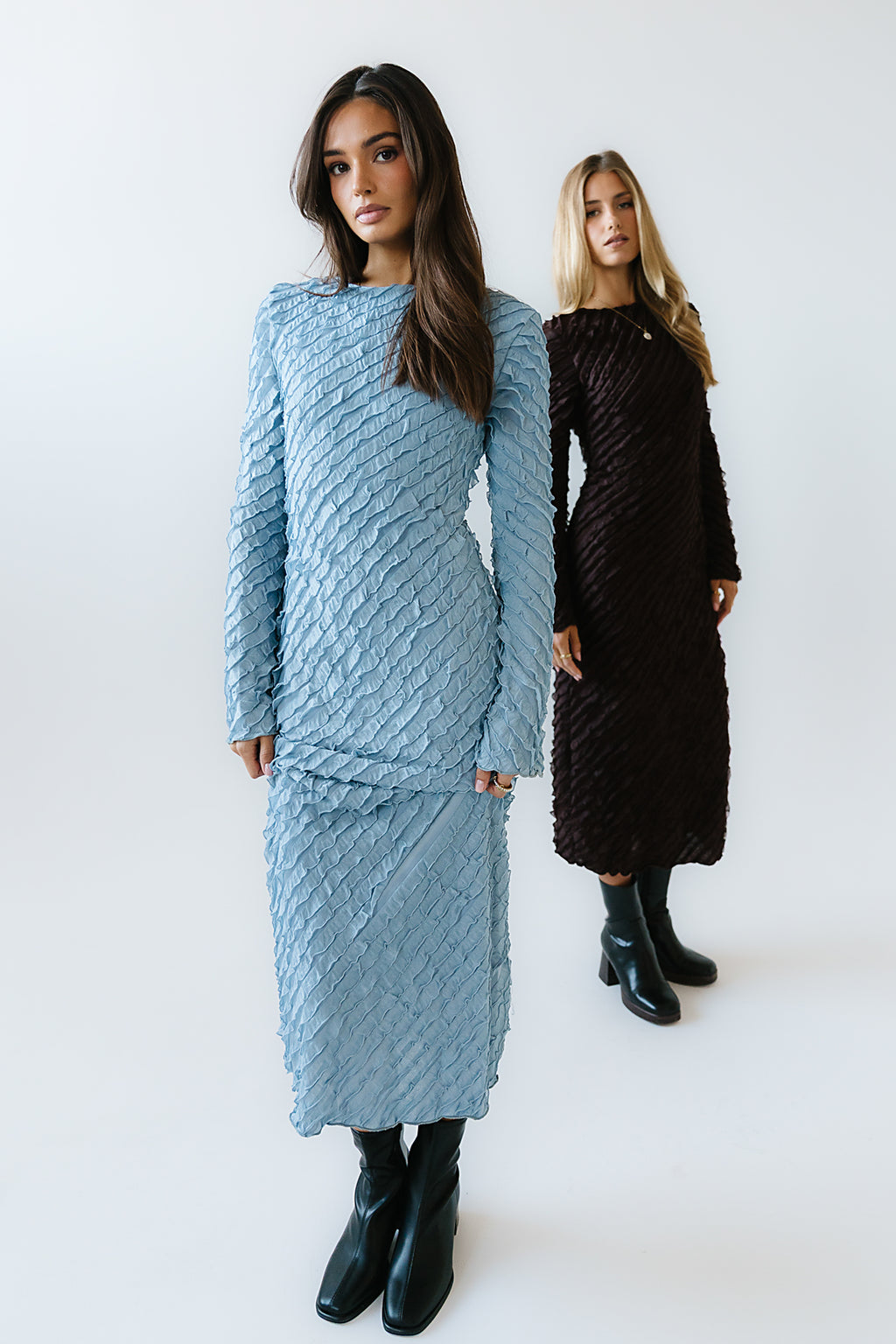 Bell Ruffle Maxi Dress in Blue