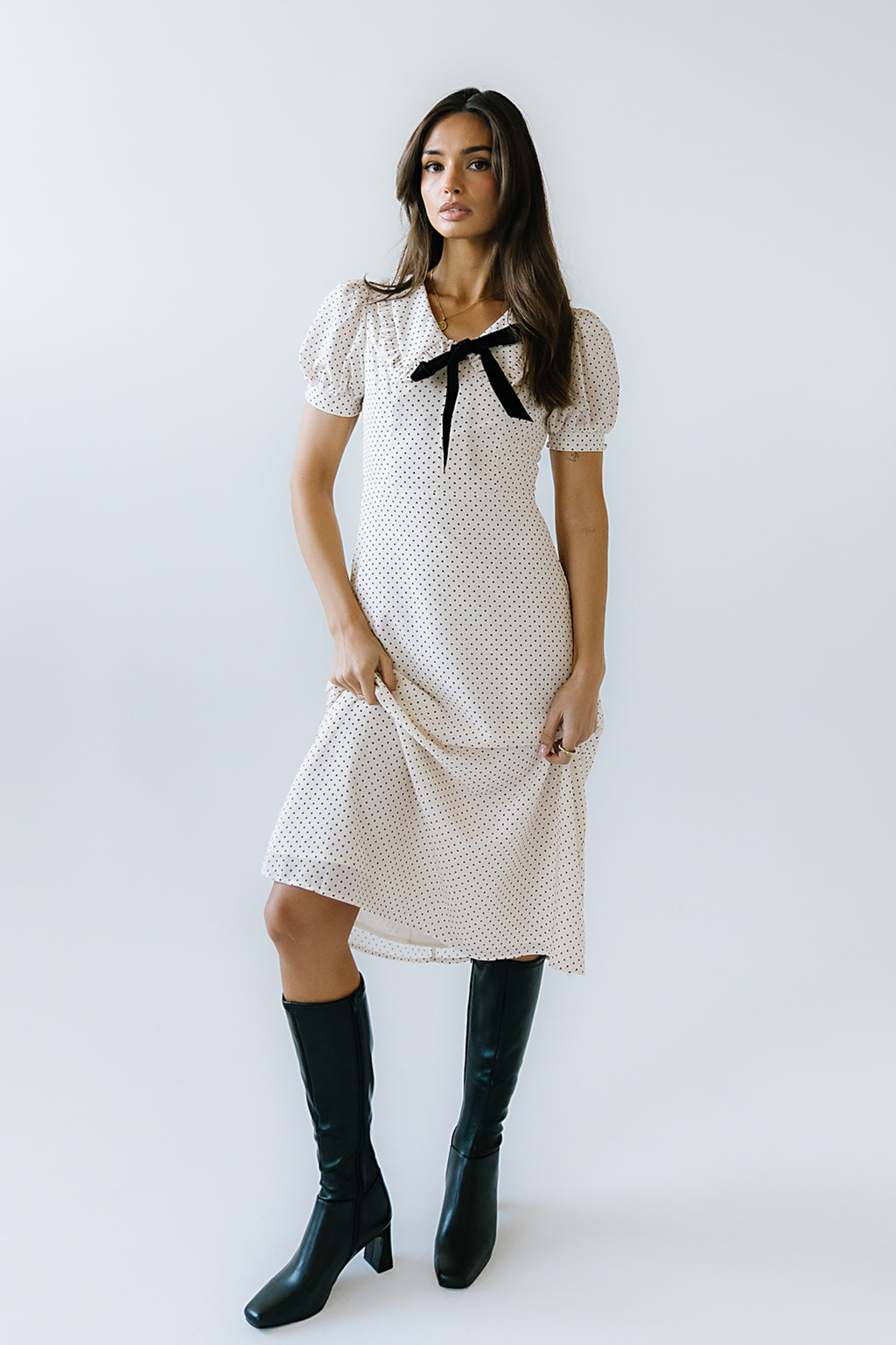 white polka dot midi dress Chloe Polka Dot Midi Dress