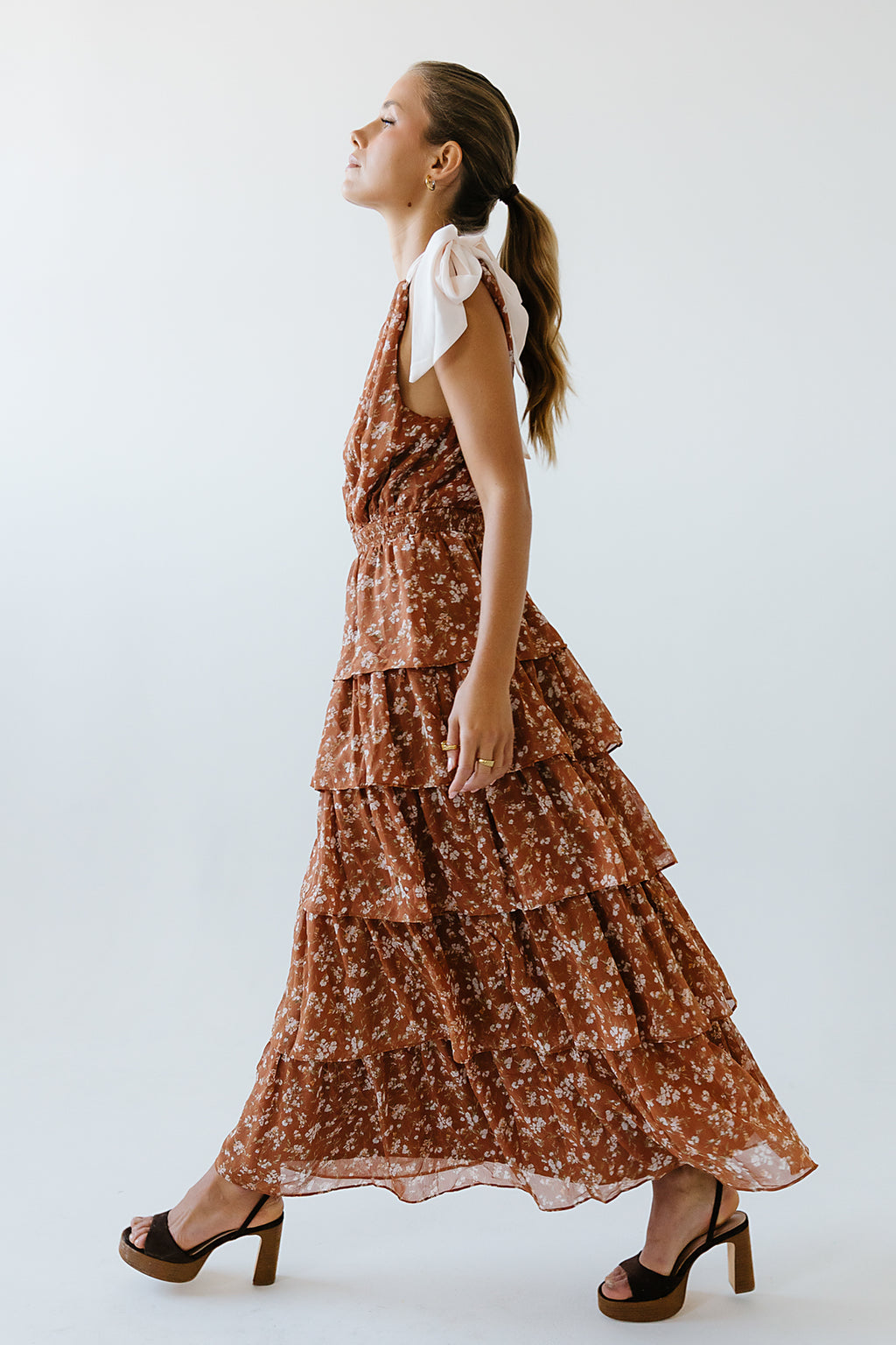 fitted lace wedding dress Tilly Tiered Maxi Dress in Brown main image 0