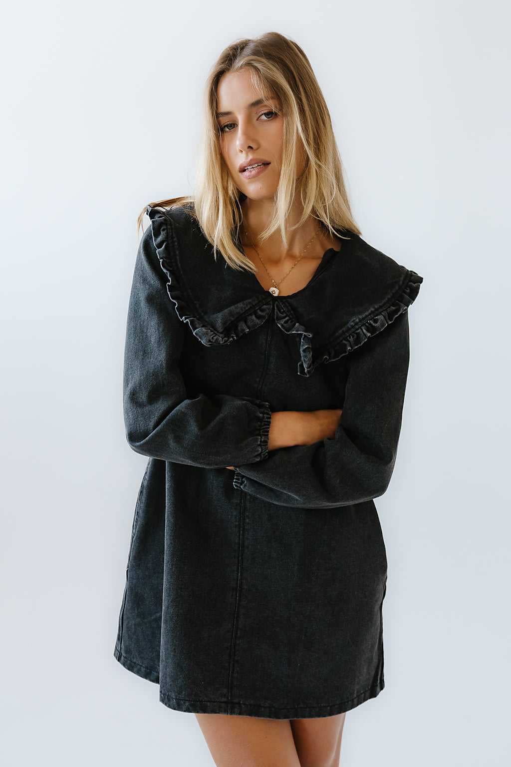 black denim babydoll dress Iris Denim Babydoll Dress