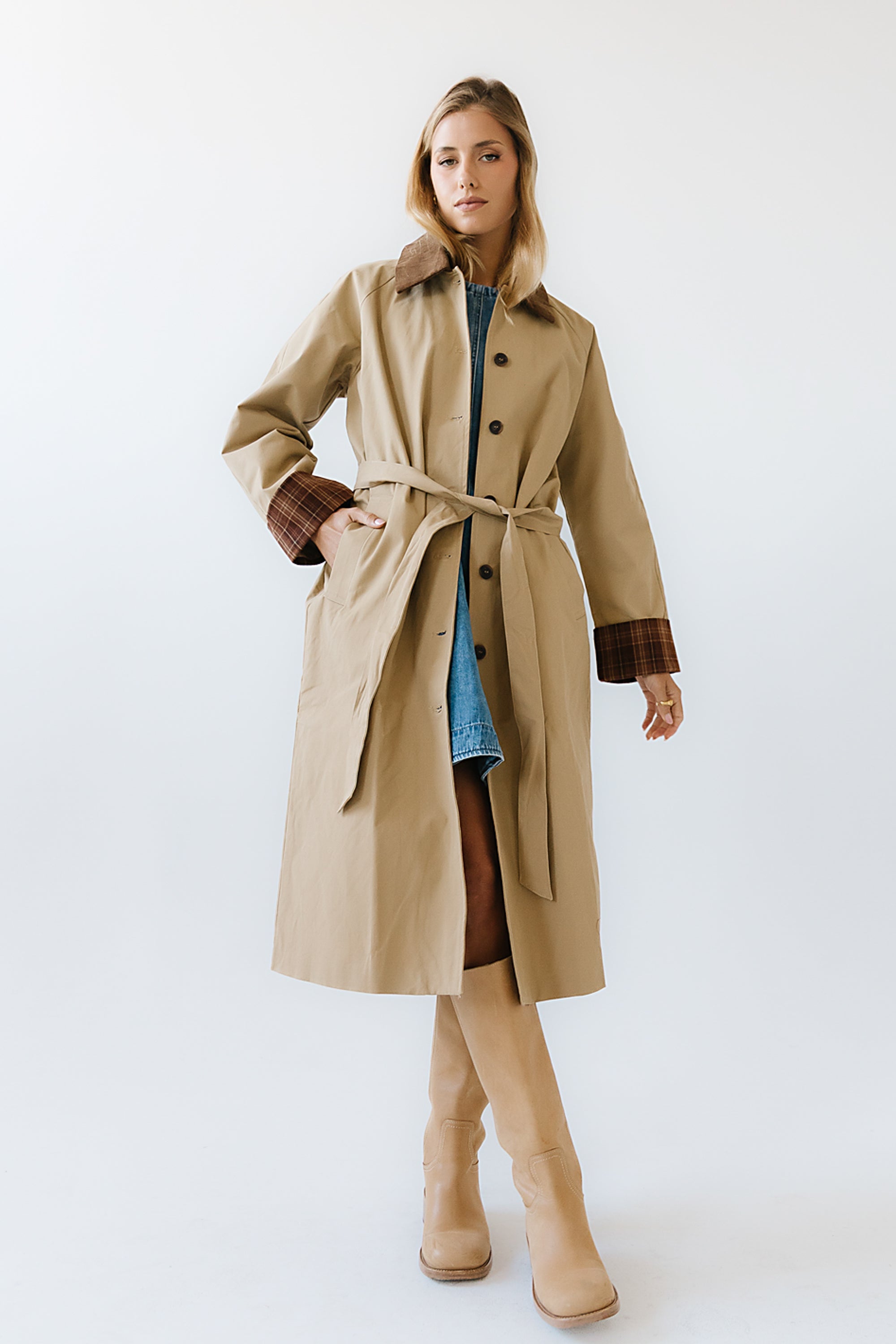 【tac:tac】LIGHT MELTON PIPING TRENCH COAT Tulie Contrast Trench Coat