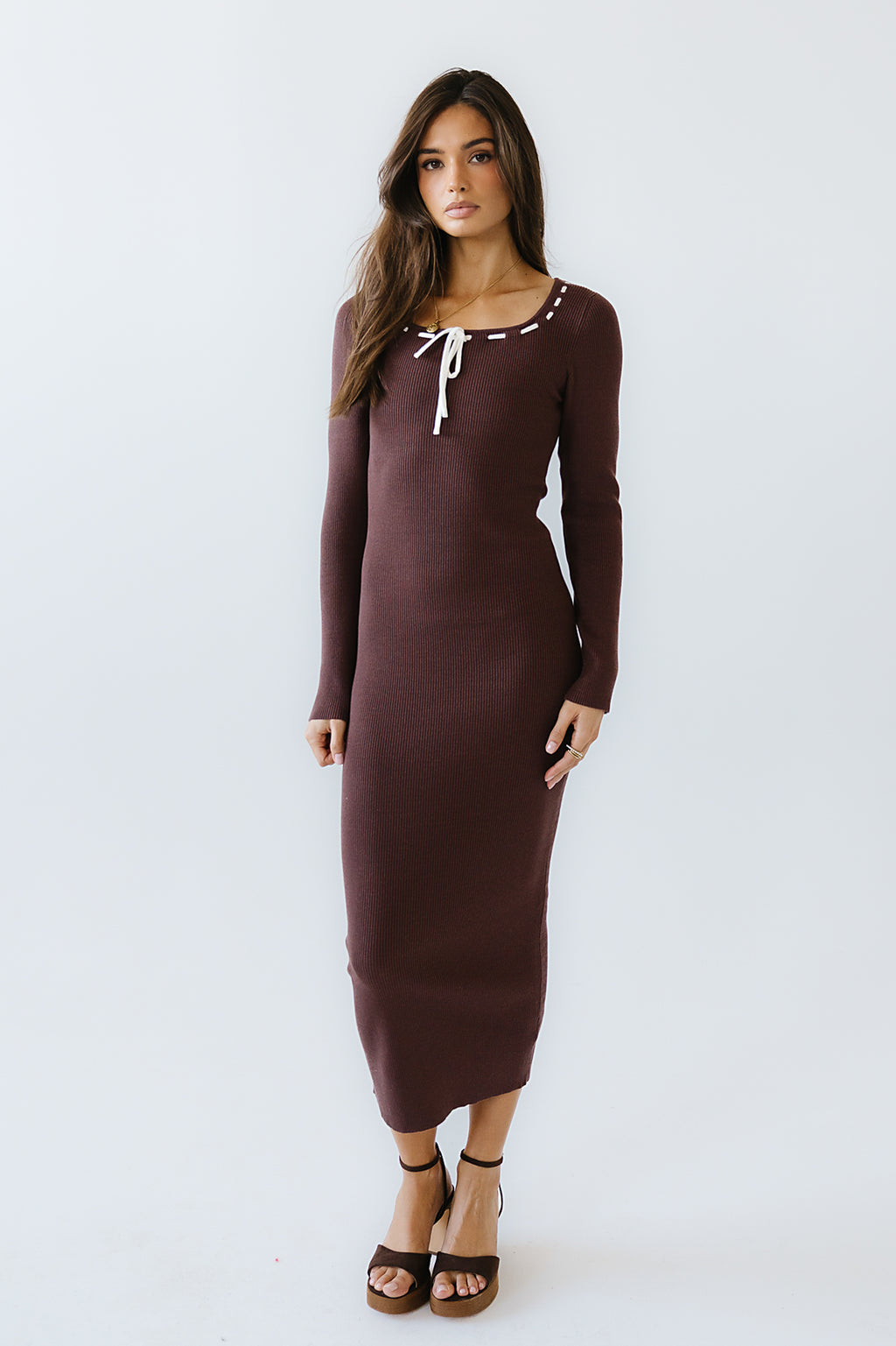 Janet Ribbed Maxi Dress in Brown - FINAL SALE