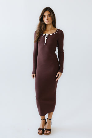 janet knit denim maxi dress Janet Ribbed Maxi Dress in Brown