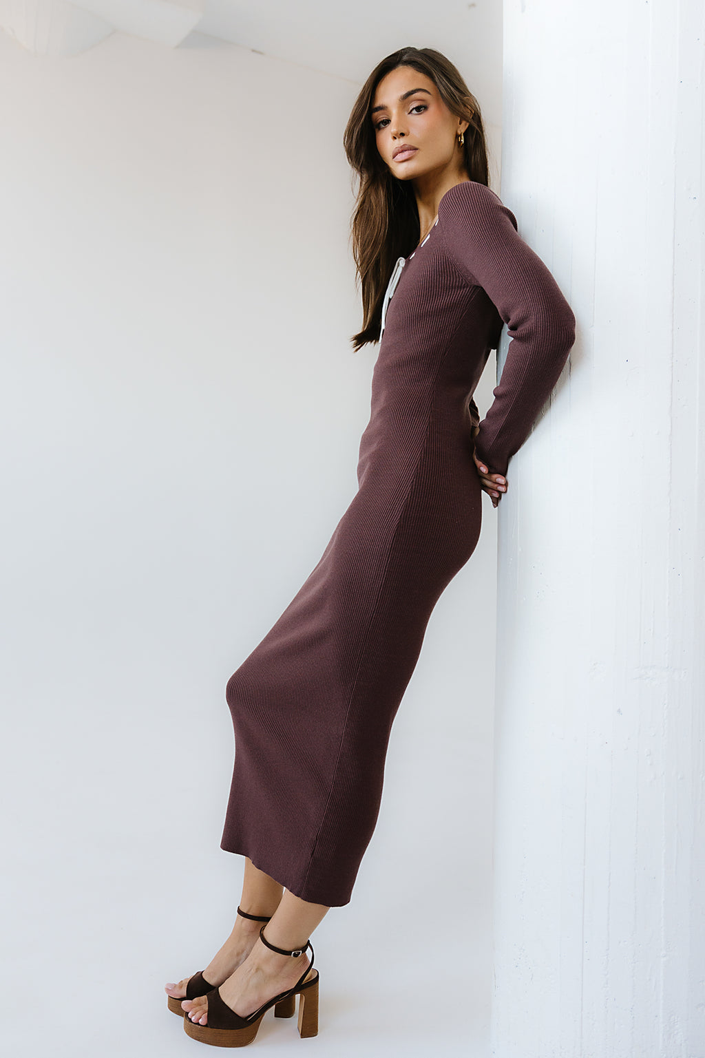 Janet Ribbed Maxi Dress in Brown - FINAL SALE