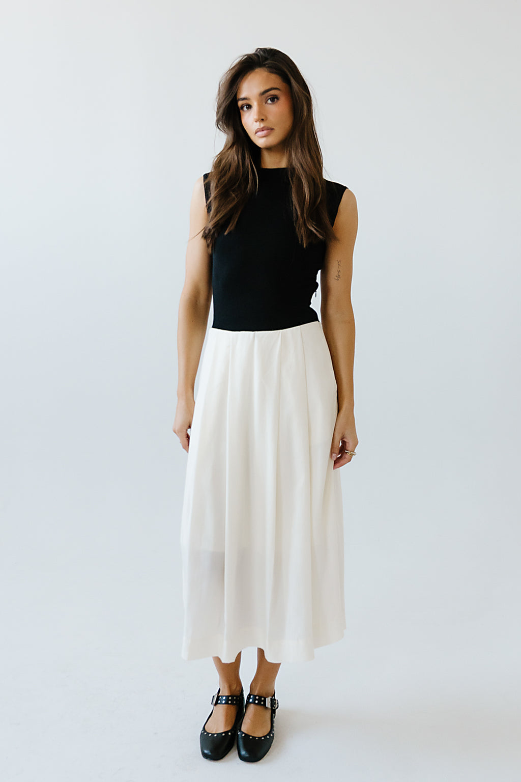 Tristan Mixed Media Midi Dress in Ivory