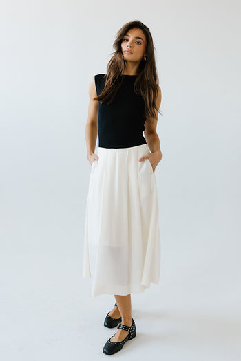 Tristan Mixed Media Midi Dress in Ivory