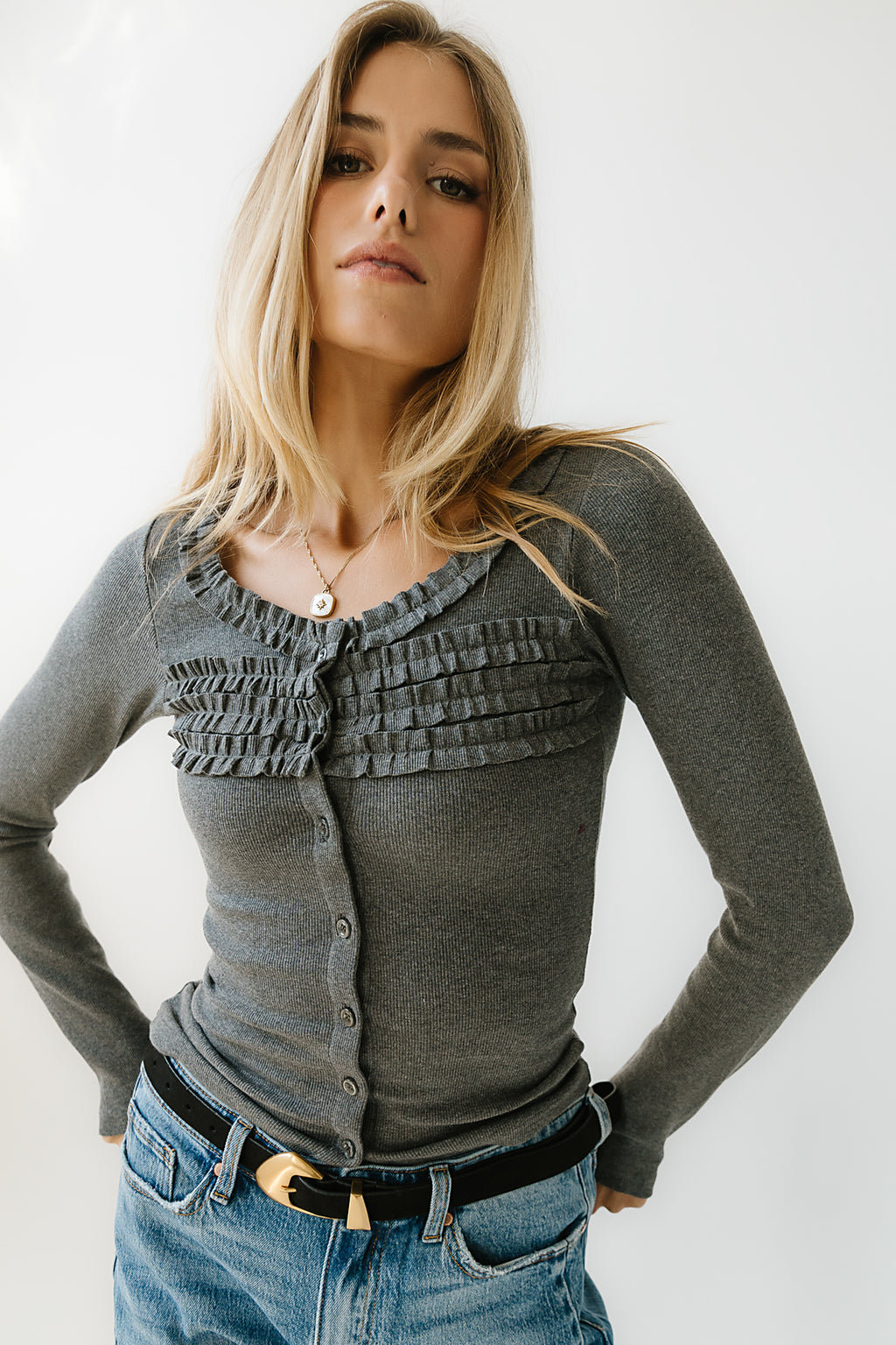 Mattie Ruffle Top in Heather Grey - FINAL SALE