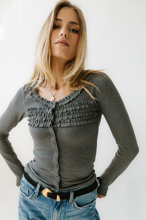 Mattie Ruffle Top in Heather Grey - FINAL SALE