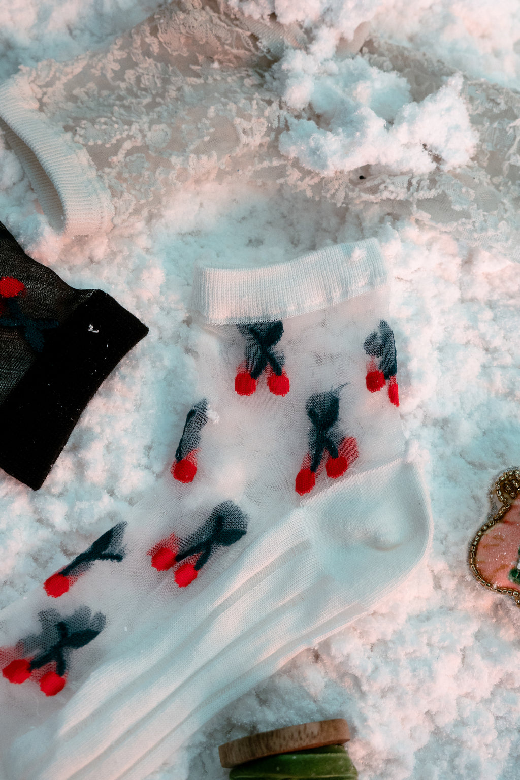 Sheer Cherry Socks in White