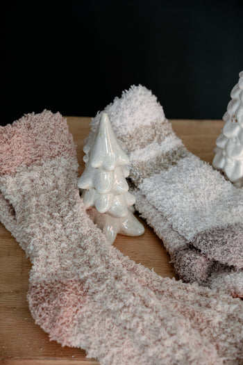 Fuzzy Striped Socks in Ivory