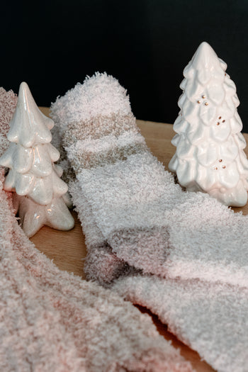 Fuzzy Striped Socks in Ivory