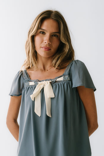 Gianna Lace Trim Blouse in Blue - FINAL SALE