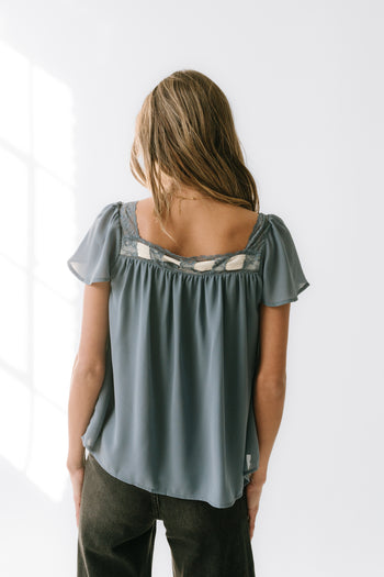 Gianna Lace Trim Blouse in Blue - FINAL SALE