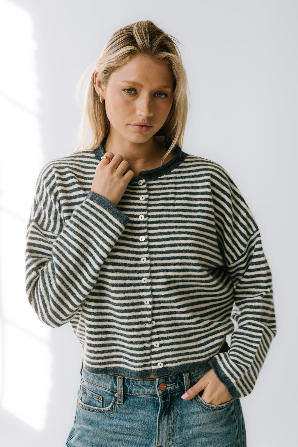 Miriam Striped Cardigan in Denim