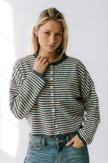 Miriam Striped Cardigan in Denim