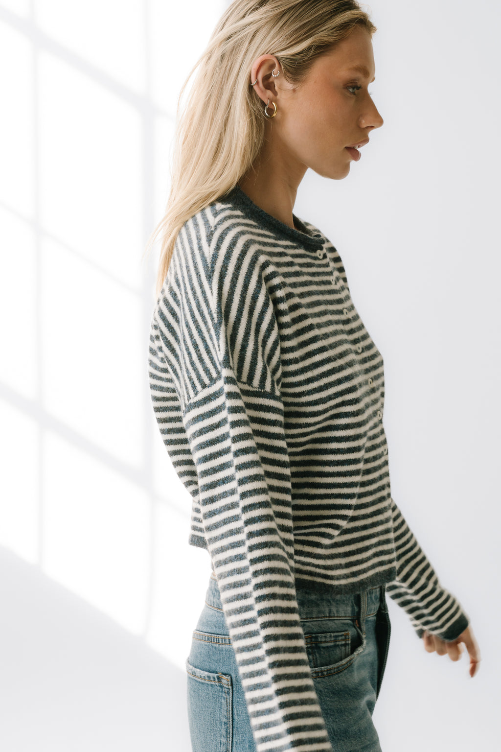 Miriam Striped Cardigan in Denim