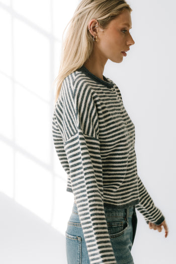 Miriam Striped Cardigan in Denim
