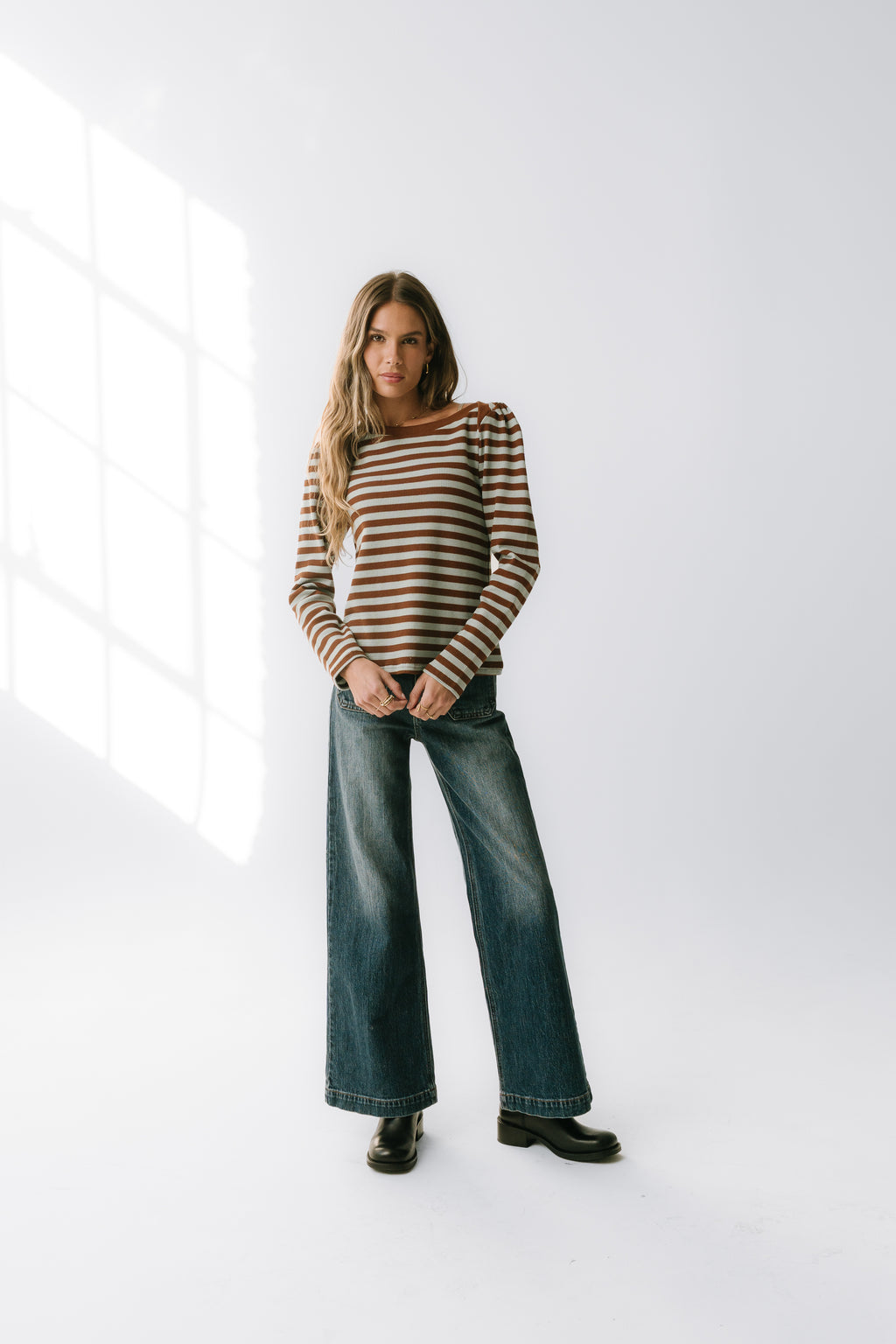 Kathy Waffle Knit Top in Brown - FINAL SALE