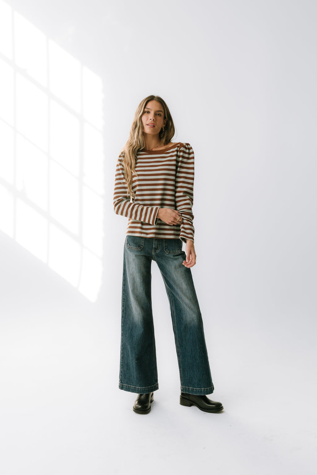 Kathy Waffle Knit Top in Brown - FINAL SALE