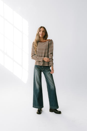Kathy Waffle Knit Top in Brown - FINAL SALE