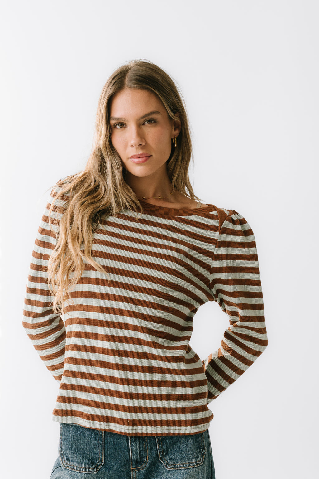 Kathy Waffle Knit Top in Brown - FINAL SALE