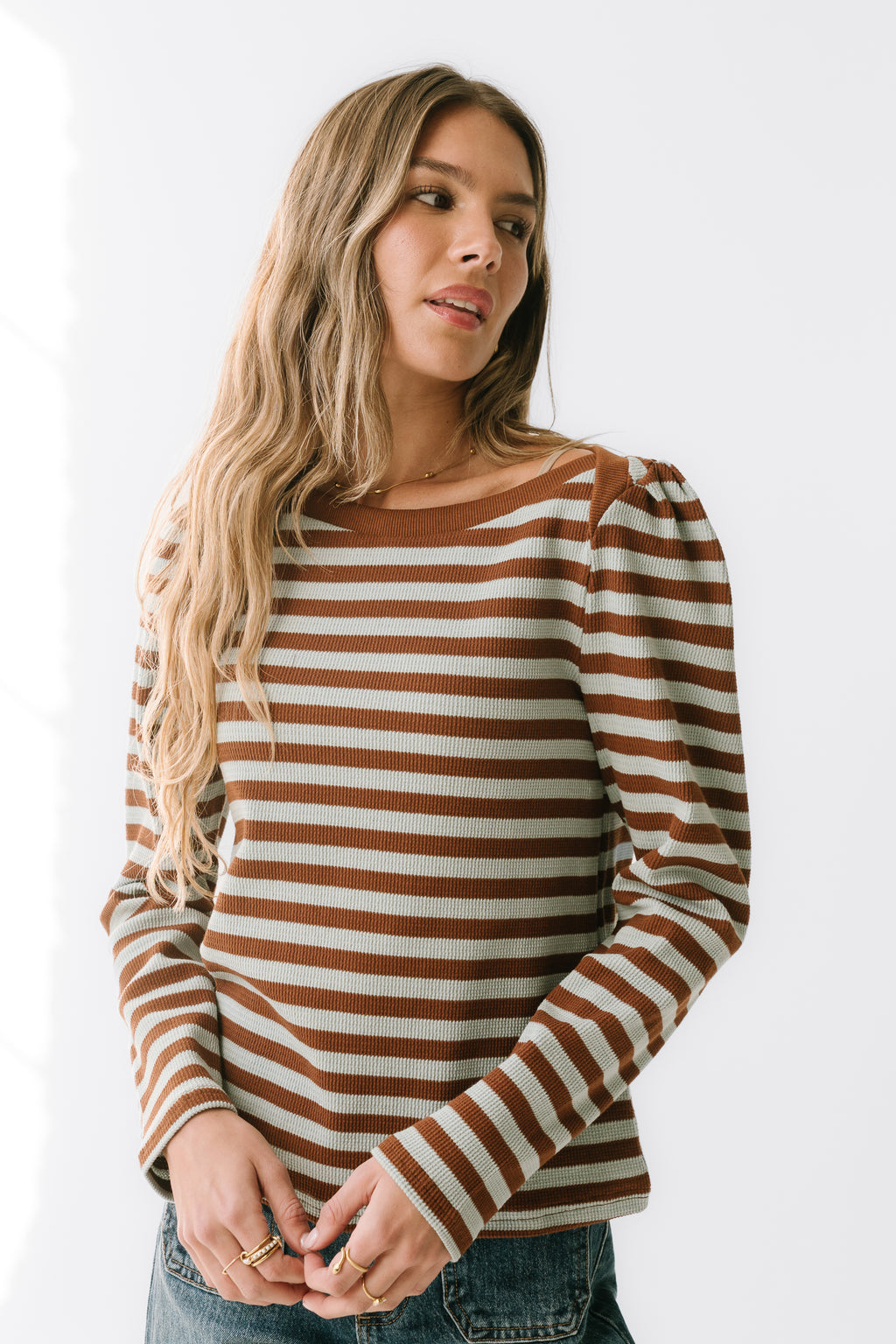 Kathy Waffle Knit Top in Brown - FINAL SALE