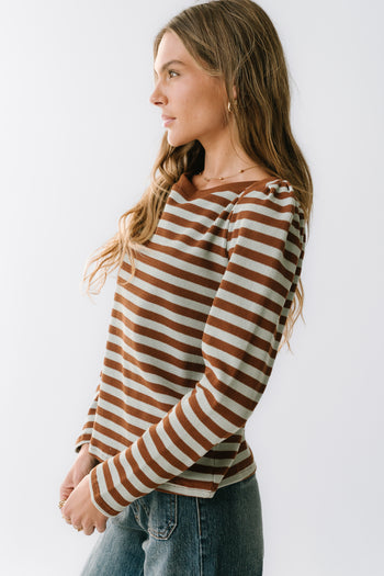 Kathy Waffle Knit Top in Brown - FINAL SALE