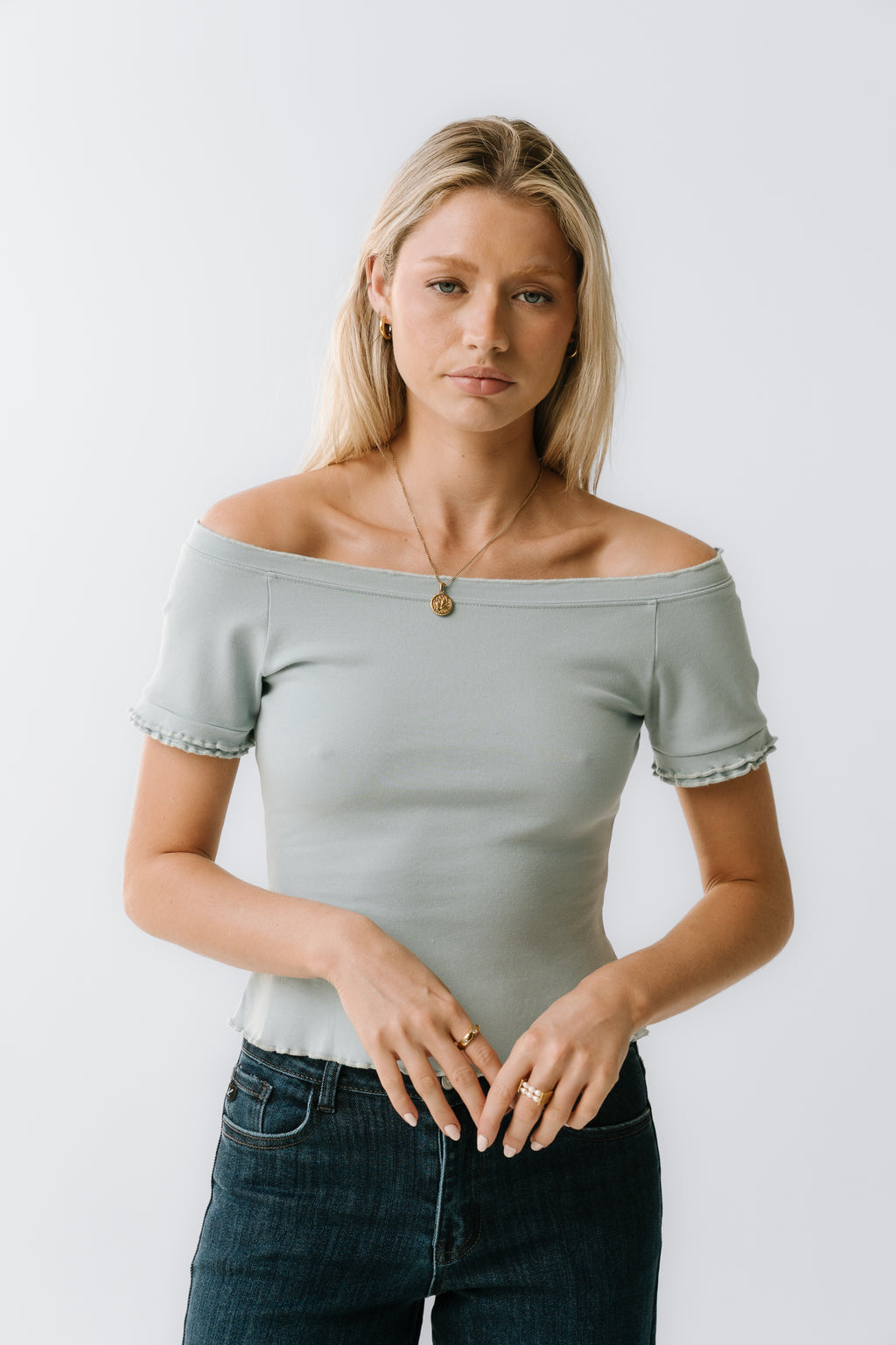 Hannah Lettuce Edge Top in Blue