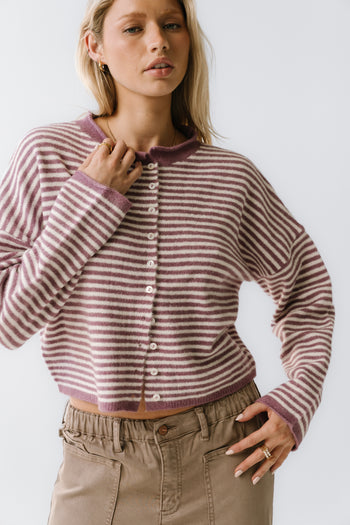 Miriam Striped Cardigan in Purple