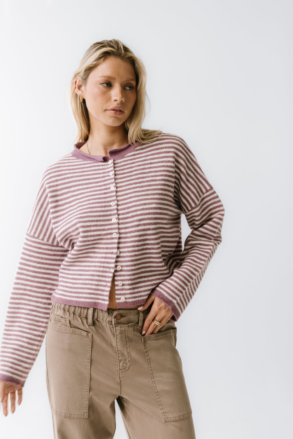 Miriam Striped Cardigan in Purple