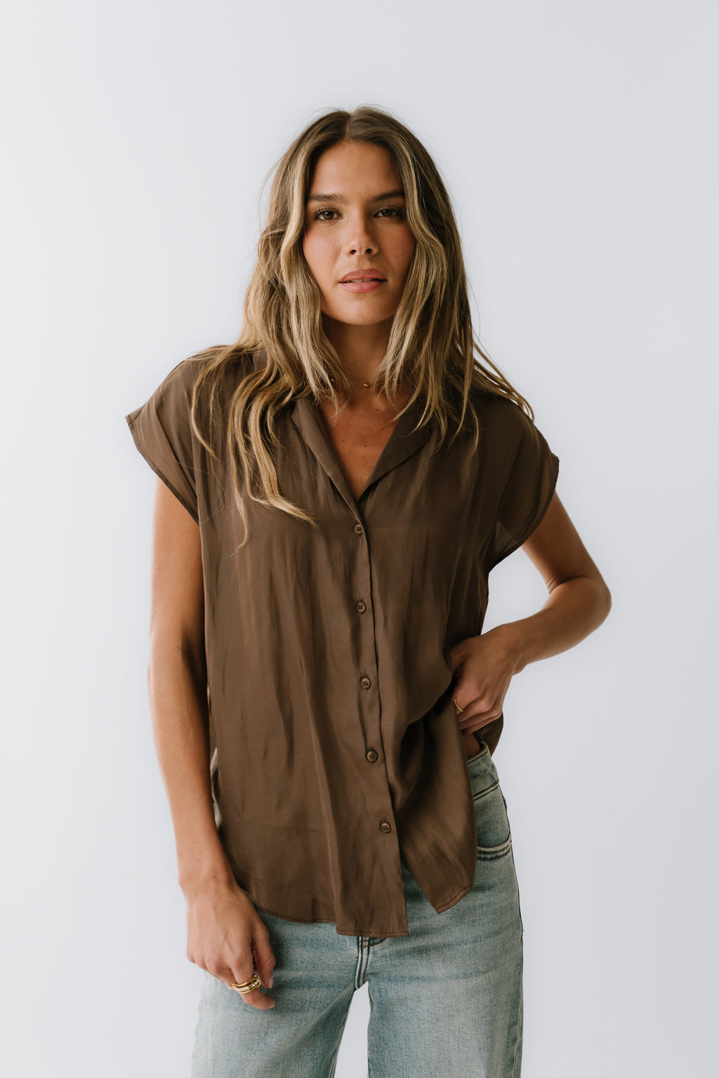 Poppy Collared Blouse in Brown - FINAL SALE