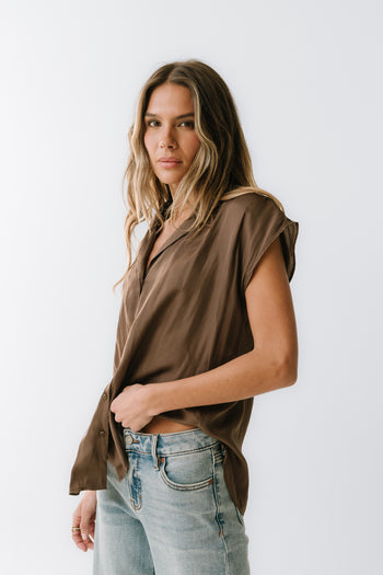Poppy Collared Blouse in Brown - FINAL SALE