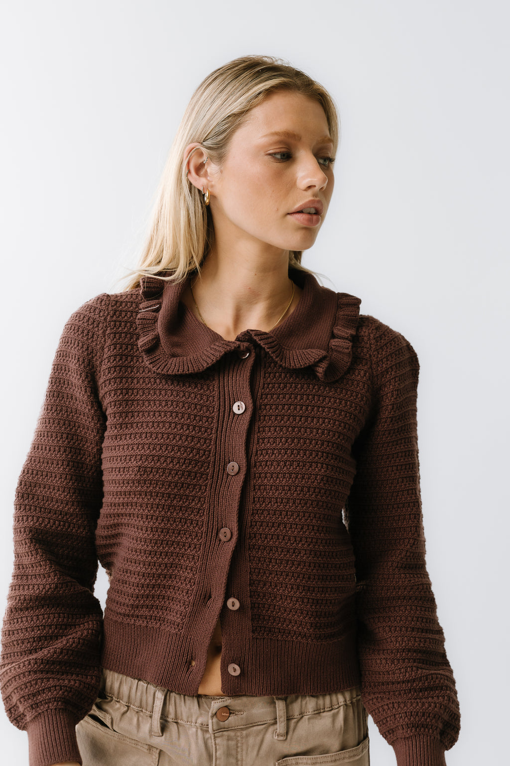 Maureen Collared Cardigan in Brown
