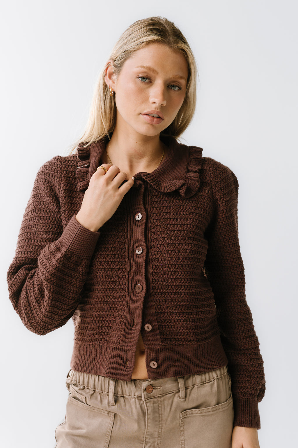 Maureen Collared Cardigan in Brown