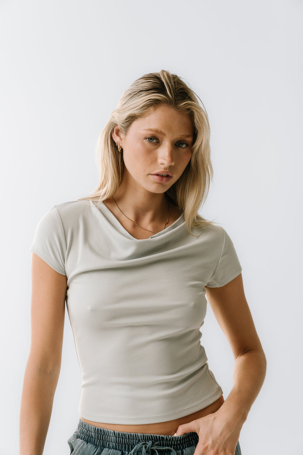 Paula Cowl Neck Top in Light Blue - FINAL SALE